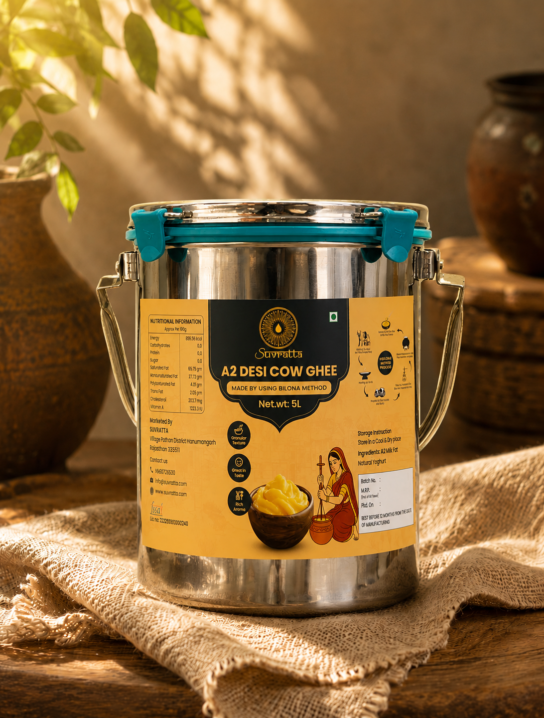 Suvratta A2 Bilona Ghee – 5 Litre