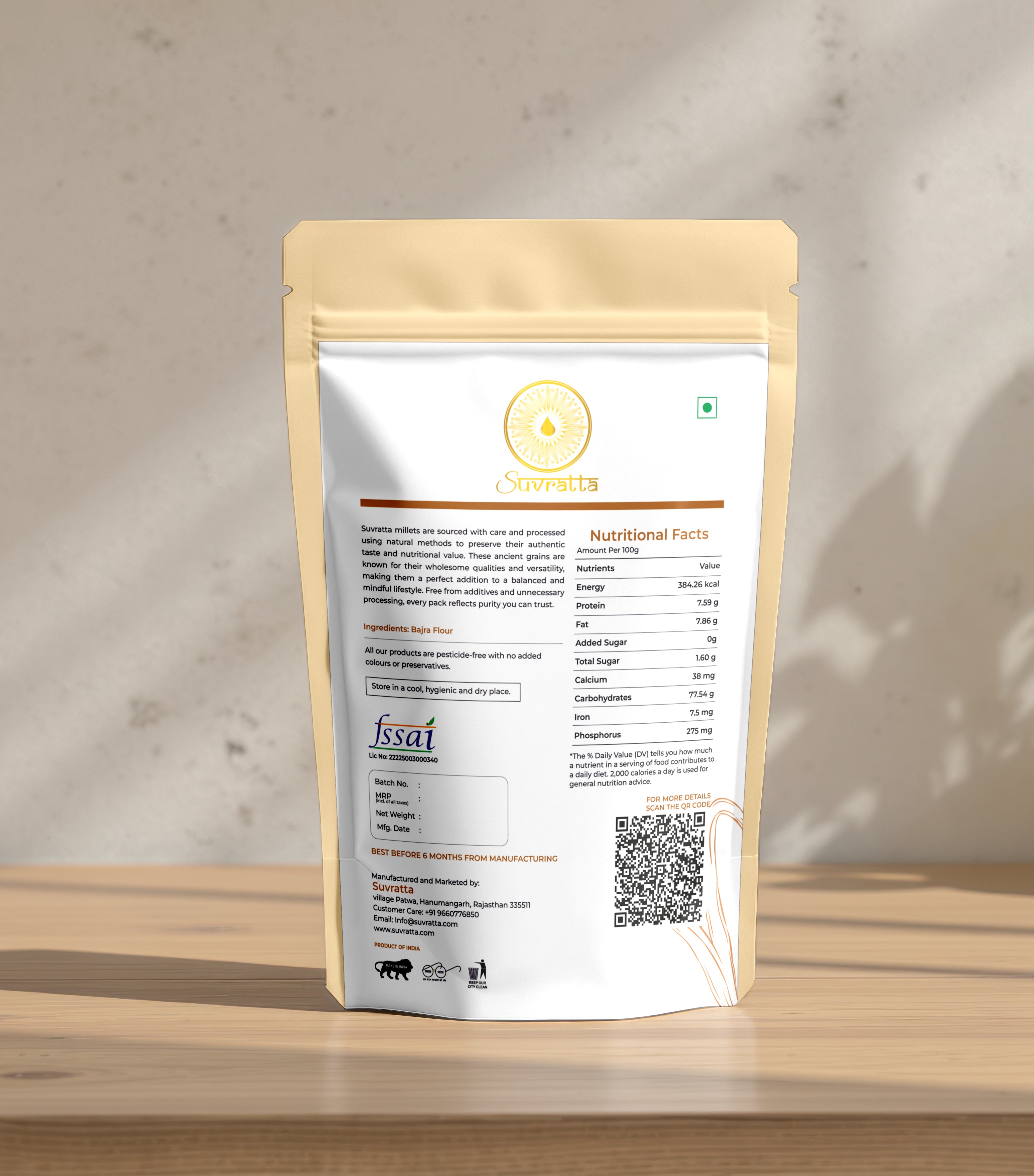 Suvratta Shuddh Bajra Flour (Stone-Ground Pearl Millet)