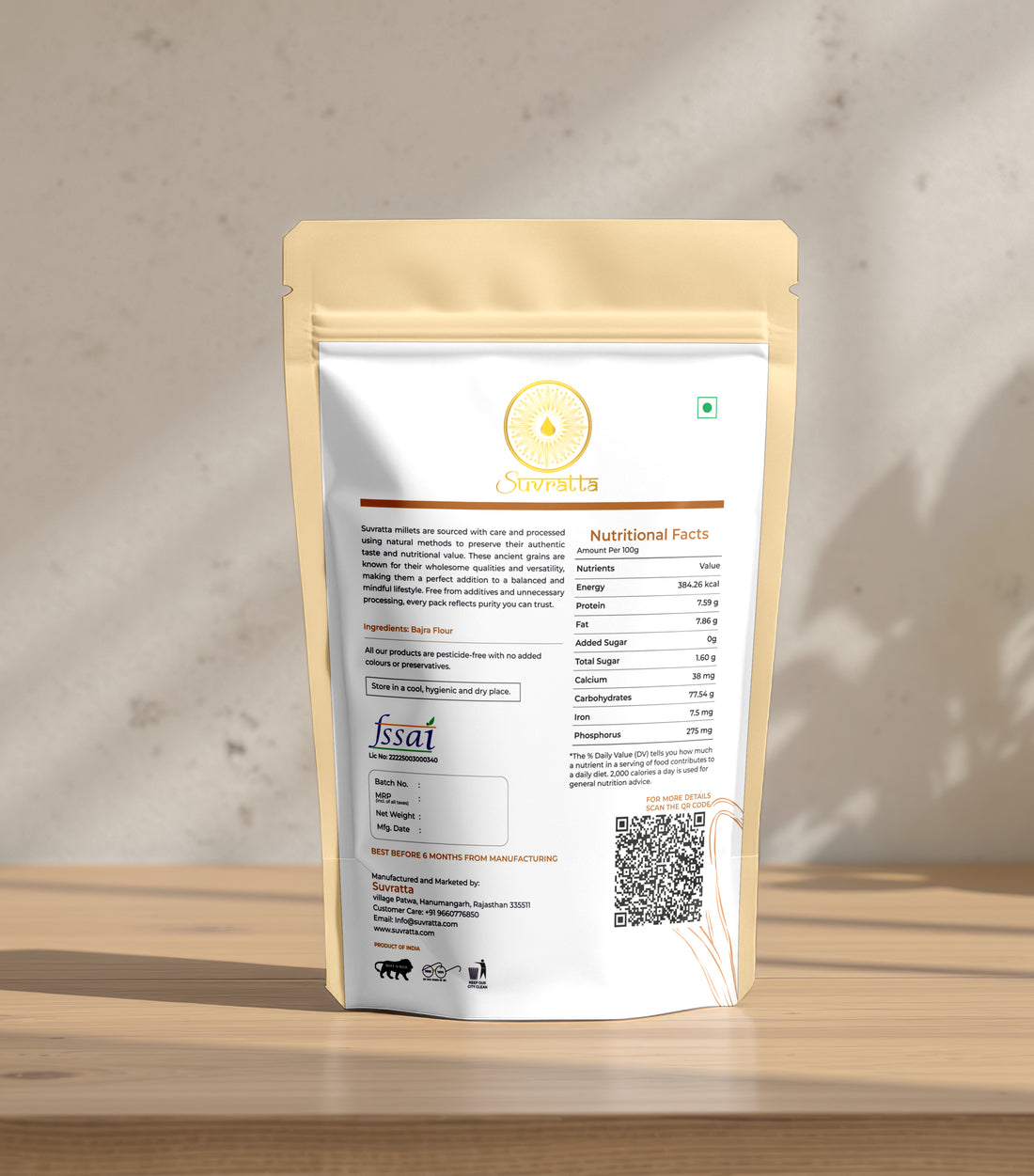 Suvratta Shuddh Bajra Flour (Stone-Ground Pearl Millet)