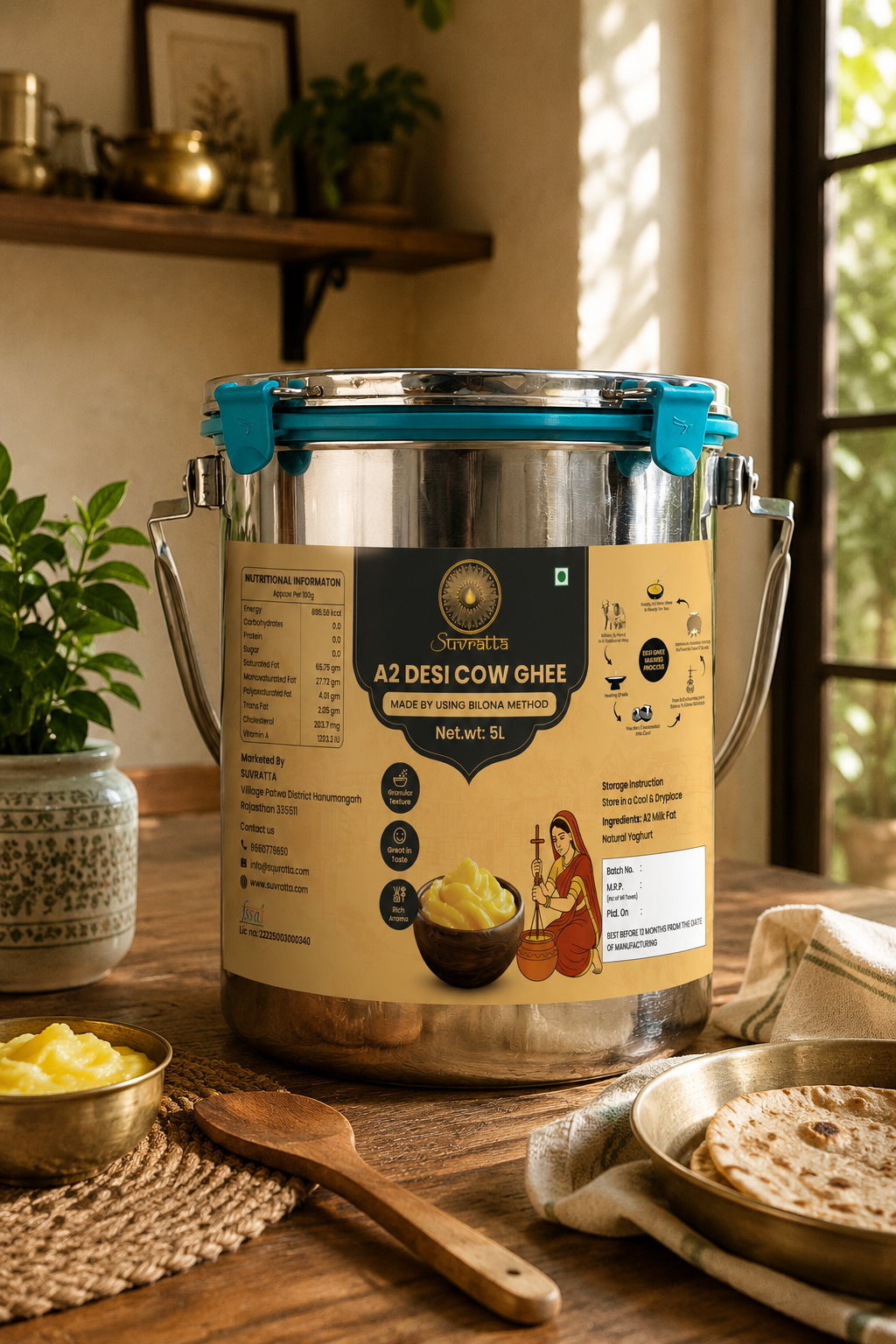Suvratta A2 Bilona Ghee – 5 Litre