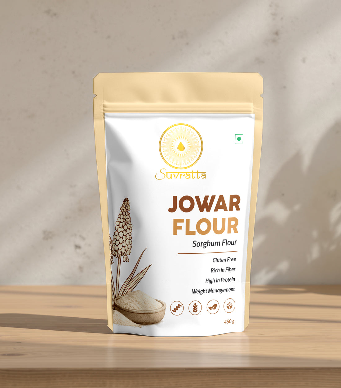 Suvratta Shuddh Jowar Flour (Velvety Stone-Ground Sorghum)