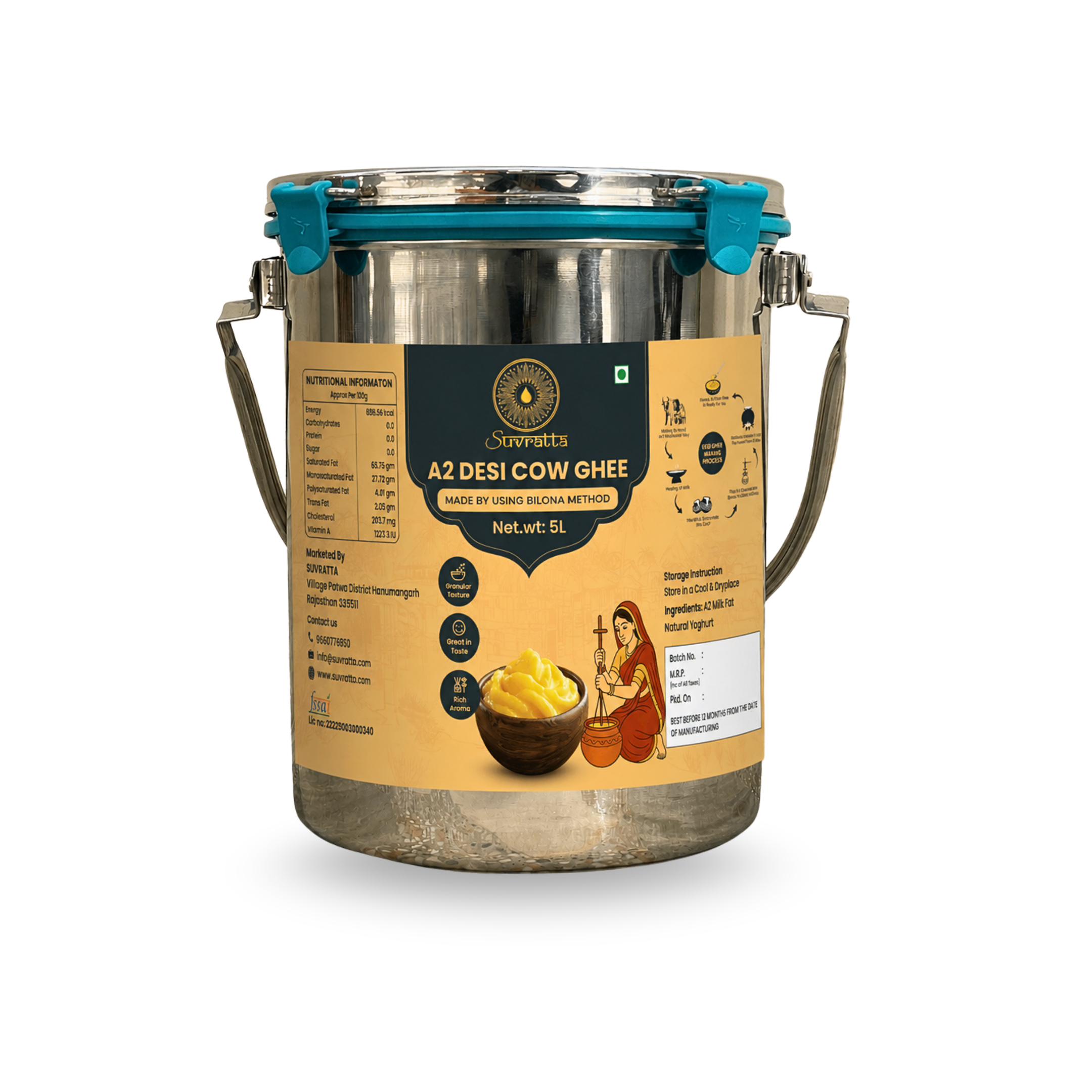 Suvratta A2 Bilona Ghee – 5 Litre