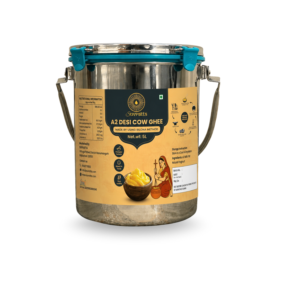 Suvratta A2 Bilona Ghee – 5 Litre
